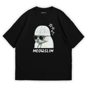 Meowslim, Funny Halal Graphic T-shirt by Ismail’s | Black Color