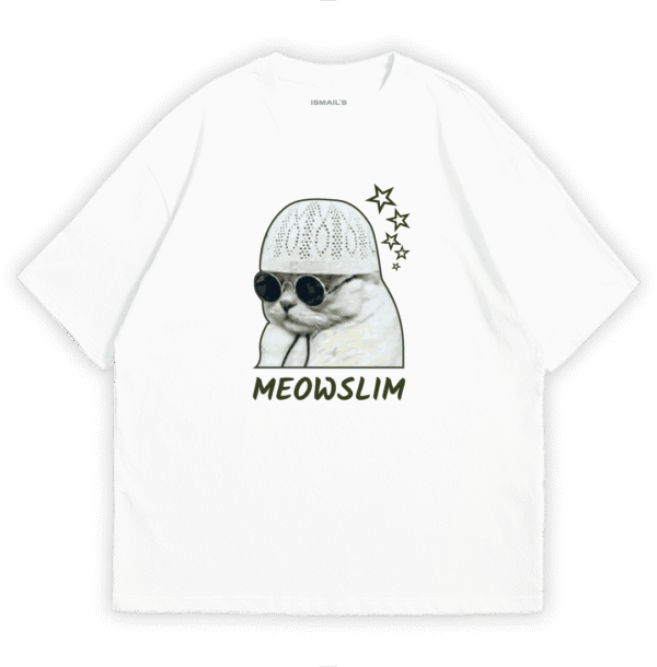 Meowslim, Funny Halal Graphic T-shirt by Ismail’s | White Color