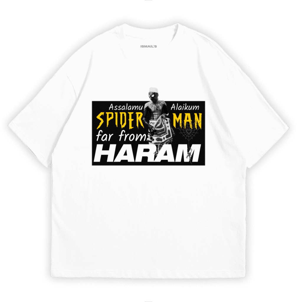 Spider-Man, Funny Halal Graphic T-shirt by Ismail’s | White Color